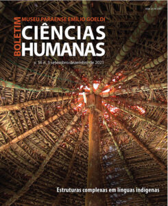 Capa de revista. Foto: teto de palha de construção indígena com uma viga de madeira no meio. Texto no canto superior esquerdo: logo do Boletim do Museu Paranaense Emílio Goeldi Ciências Humanas. Texto no canto inferior direito: Estruturas complexas em línguas indígenas