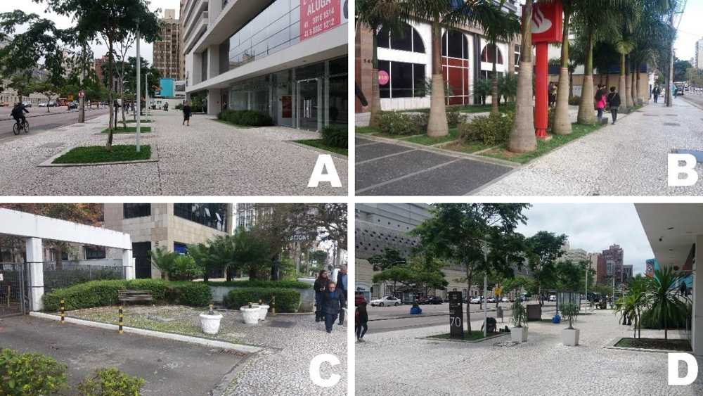 Fotomontagem com quatro imagens de espaços em Curitiba. Fotomontagem com quatro imagens de espaços em Curitiba.