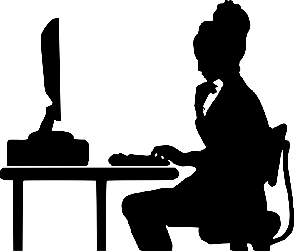 Imagem vetorial de uma mulher sentada em frente a um computador. Imagem vetorial de uma mulher sentada em frente a um computador.