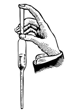 Imagem vetorial de uma mão manuseando uma pipeta (instrumento de laboratório). Imagem vetorial de uma mão manuseando uma pipeta (instrumento de laboratório).