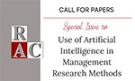 Imagem de divulgação da chamada onde se lê "Call for papers. Special Issue on use of artificial intelligence in management research methods" ao lado do logo da Revista de Administração Contemporânea. No rodapé da imagem há o logo da Anpad, o logo do Scopus e o logo do COPE.