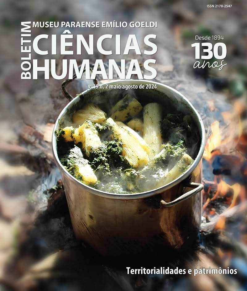 Capa da edição de maio-agosto de 2024 do "Boletim do Museu Paraense Emílio Goeldi. Ciências Humanas", mostrando uma panela de metal com folhas verdes cozidas e mandioca. Capa da edição de maio-agosto de 2024 do "Boletim do Museu Paraense Emílio Goeldi. Ciências Humanas", mostrando uma panela de metal com folhas verdes cozidas e mandioca.