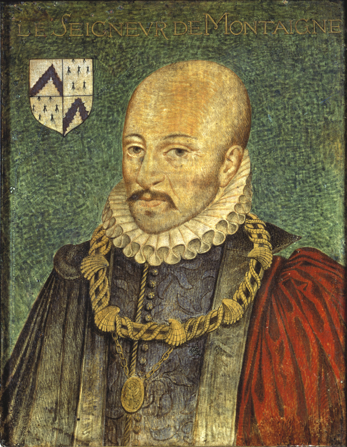 Pintura presumidamente de Montaigne, um de um homem com barba, usando uma corrente de ouro Pintura presumidamente de Montaigne, um de um homem com barba, usando uma corrente de ouro