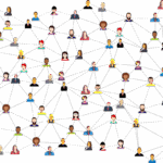 Imagem vetorizada mostrando ícones de várias pessoas conectadas em rede